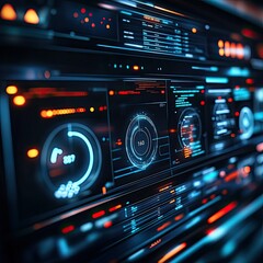 Obraz premium Close-up of a digital dashboard displaying network traffic, symbolizing network monitoring technology.
