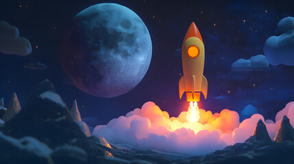 A Cartoon Rocket Rocket To the moon