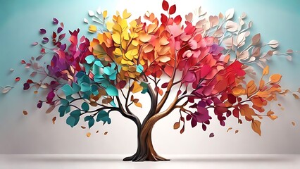 Elegant colorful tree with vibrant leaves art