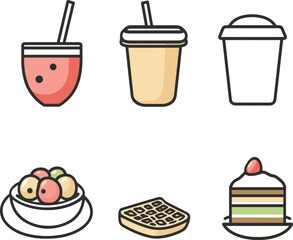 Minimalist Food and Drink Icons for Cafe and Dessert Design