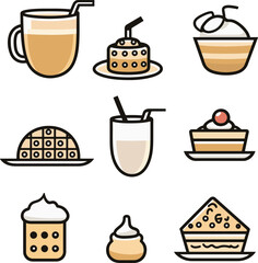 Minimalist Food and Drink Icons for Cafe and Dessert Design