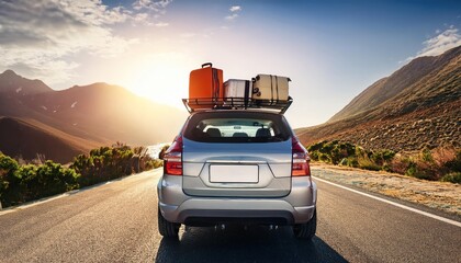 Car with luggage on the roof ready for summer vacation