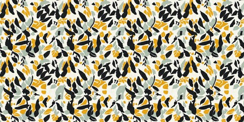 Modern printed fabric flower block print pattern with linen texture effect. Stylized boho dark floral for chic fashion background motif border design.