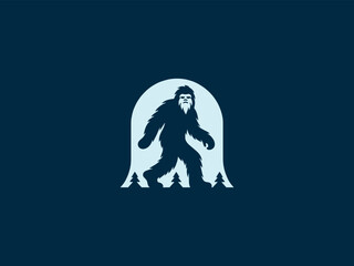 Yetty, bigfoot walking. simple vector isolated illustration, emblem, logo, sign. Monochrome, blue color