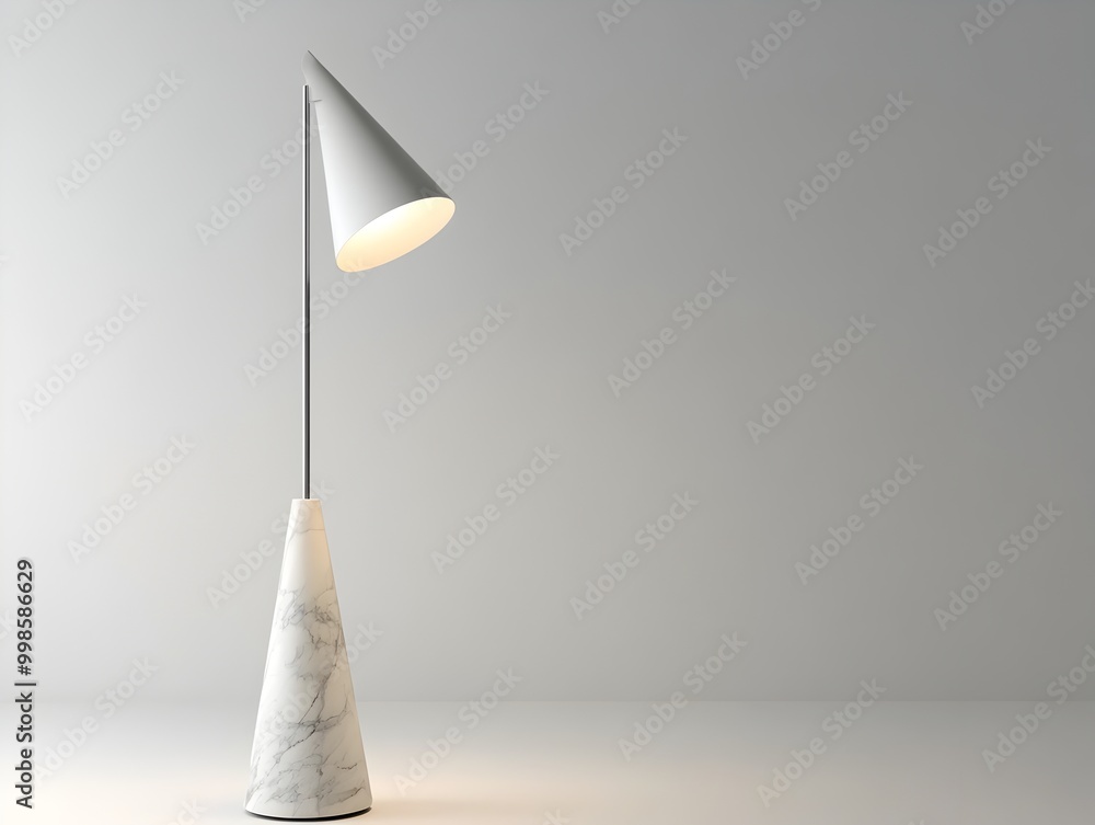 Poster elegant minimalist floor lamp with marble base and soft led illumination on clean white background