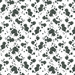 Ink stains, watercolor stains of black color. Watercolor seamless pattern. All objects are hand-drawn with watercolor on a white background. Suitable for printing on fabric, paper, for scrapbooking.