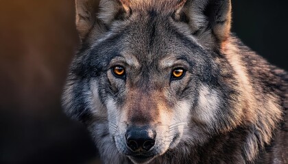 Fototapeta premium Greyscale closeup of an angry wolf with blurred background, wolf, animal, predator, closeup, wildlife, nature, aggressive, angry