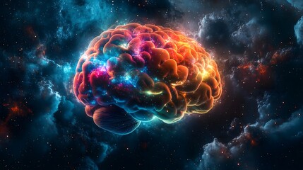 Fototapeta premium Colorful Brain in Cosmic Universe Background