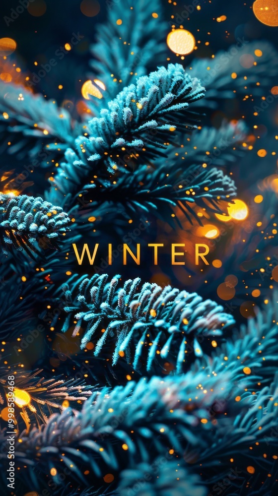 Poster a tree with snow on it and the word winter written on it