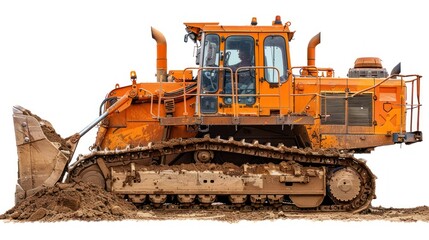 Heavy duty orange bulldozer with transparent background clipart isolate for construction related projects