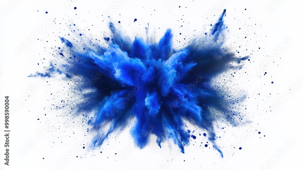 Poster blue explosion with vivid splashes, isolated on a white or transparent background. energetic and mod