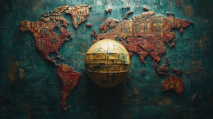 Naklejka premium A Vintage Globe Resting on a Detailed World Map