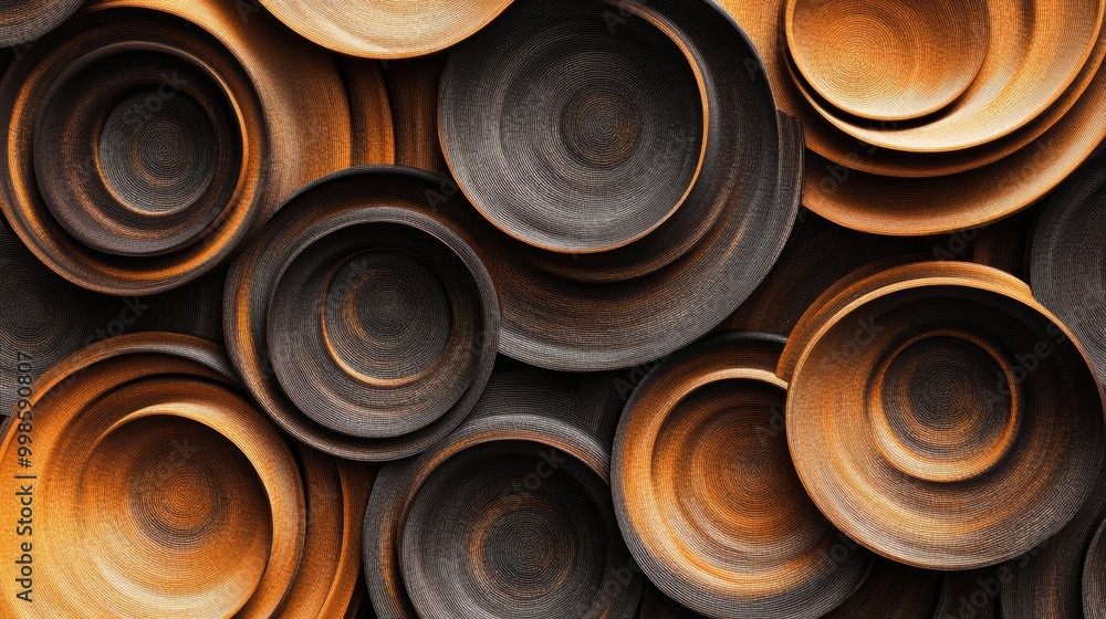 Poster the artwork showcases overlapping coffee cup rings in various brown hues, forming a striking and flu
