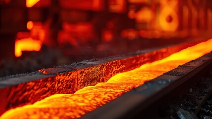 Industry-themed banner with steel mill close-up, molten metal, warm lighting, space for text