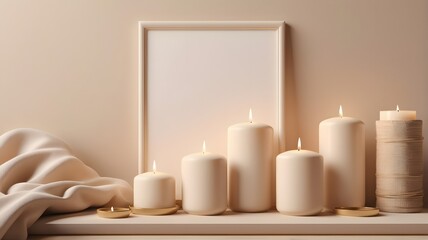 White frame and candles on a table