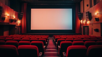 Fototapeta premium Row of seats and wide format mock up blank screen with stage
