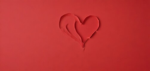 A red heart-shaped cutout is centered against a solid red background