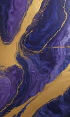 a striking abstract pattern with swirling lines and splashes of gold and purple, creating a sense of movement and dynamism