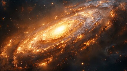 Fototapeta premium an A spiral galaxy with a glowing center, surrounded by distant stars and cosmic dust.