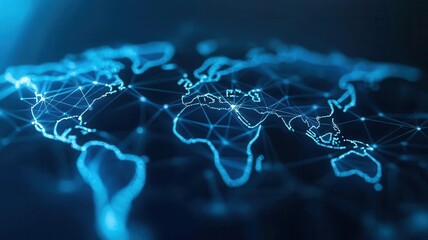 Digital network of hospitals and clinics on a world map, representing global healthcare services provider, interconnected care,