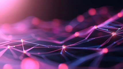 Neon-lit abstract network grid representing data flow in healthcare services, futuristic medical information system,