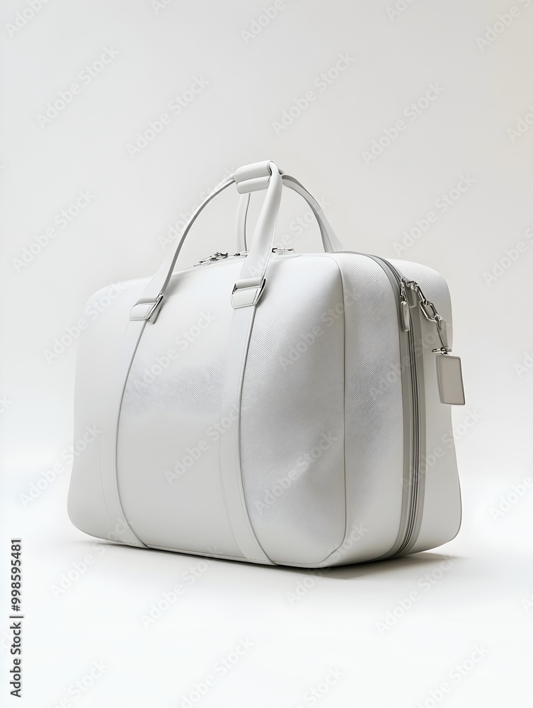 Poster minimalist compact travel bag with smooth polyester shell on plain white studio setting