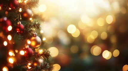 Charming bokeh light background featuring soft-focus Christmas lights in warm tones, perfect for a cozy holiday ambiance