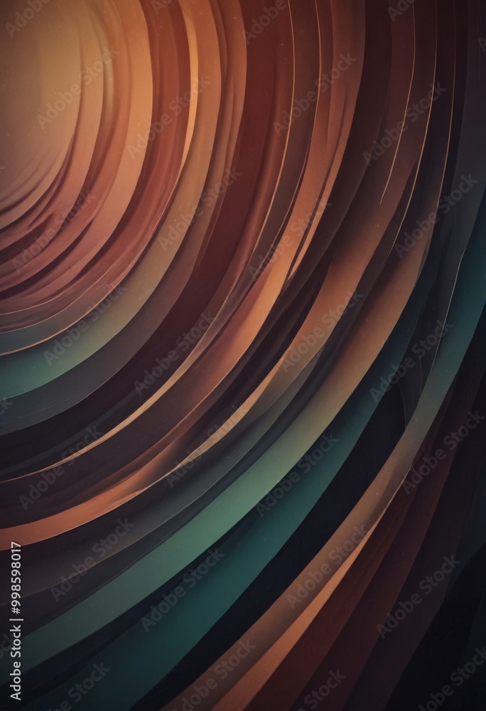 Poster a vibrant abstract composition of overlapping curved lines in various shades of orange, brown, and g