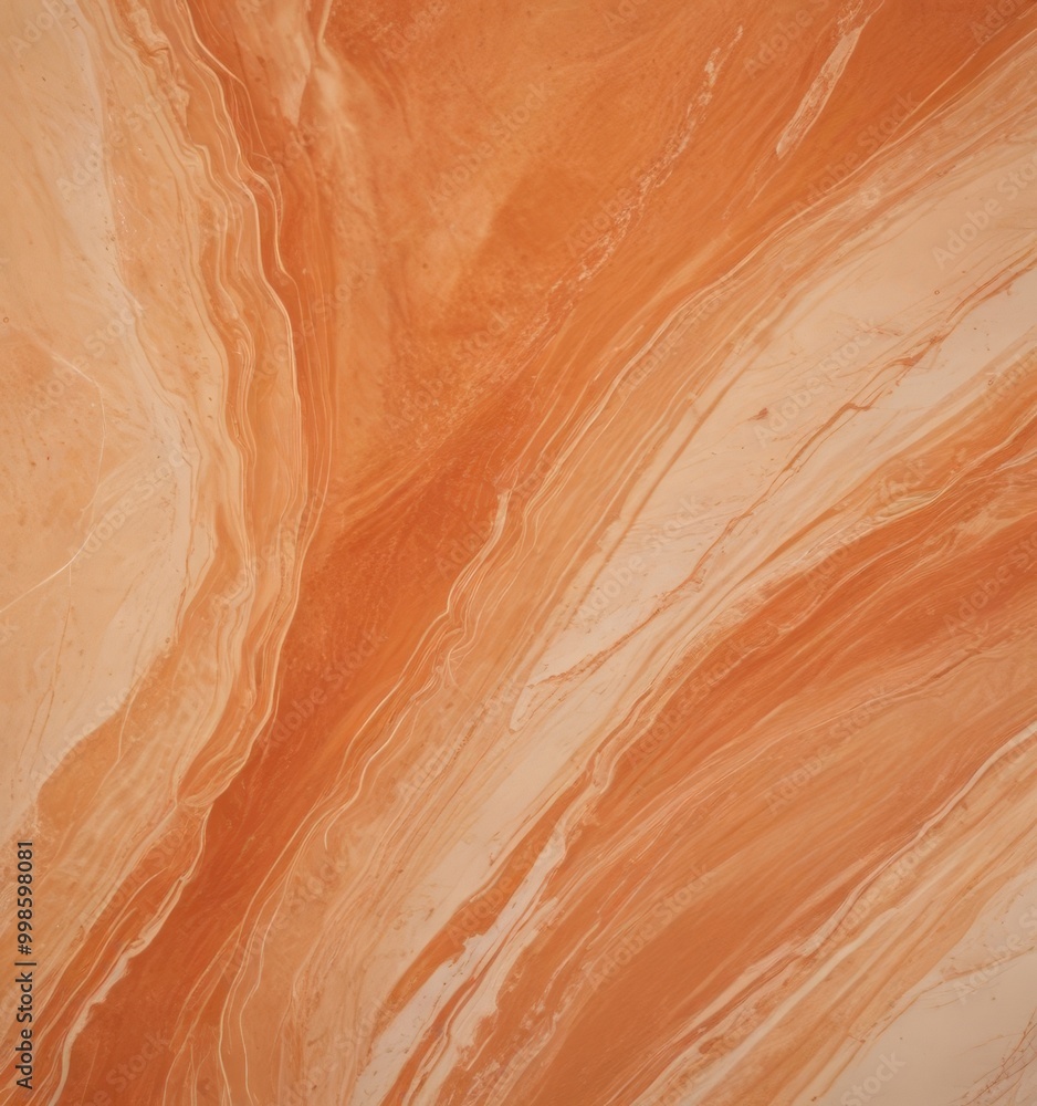Poster a close-up view marble surface with a swirling pattern of orange and white hues, creating a sense of