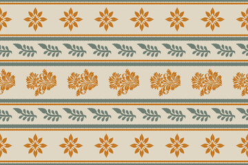 Seamless pattern with decorative flowers and leaves. Vintage background.Ikat geometric folklore ornament with diamonds. Tribal ethnic vector texture. Seamless striped pattern in Aztec style.