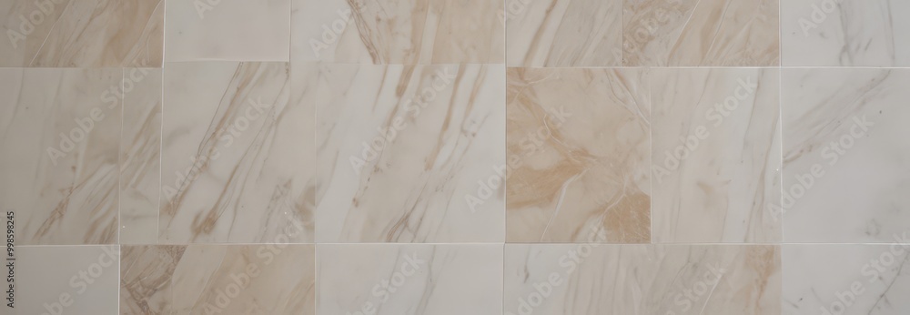Poster a close-up view marble floor composed of square tiles, with a light beige color and a subtle pattern