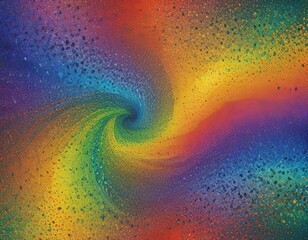 a vibrant, swirling pattern of colors, predominantly in shades of blue, green, yellow, orange, and red, with occasional splashes of purple and pink The pattern is composed