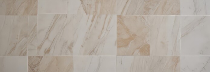 a close-up view marble floor composed of square tiles, with a light beige color and a subtle pattern of darker beige and white marble