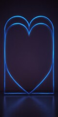 A neon heart-shaped frame is displayed against a dark background, casting a reflection on the floor below
