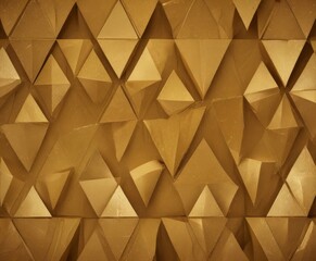 a close-up view golden geometric pattern composed of numerous triangular shapes arranged in a repeating pattern