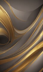 a striking abstract composition of curved lines in shades of gray and gold, creating a sense of movement and dynamism