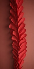A vertical arrangement of red paper flowers against a red background
