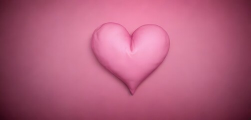 A pink heart-shaped object is centered against a solid pink background