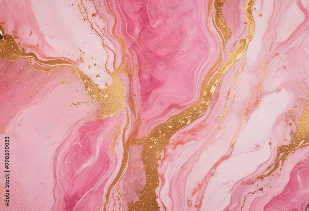 Poster a vibrant abstract pattern with pink and gold hues, resembling a swirling, marbled effect the patter