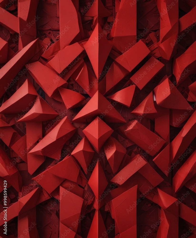 Fototapete a complex arrangement of red, triangular, and square shapes, creating a visually striking and abstract composition