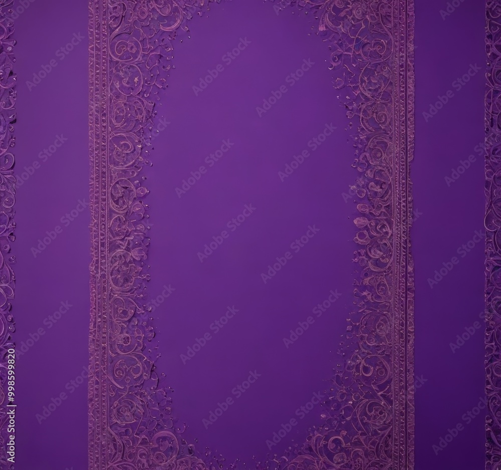 Poster a close-up view purple wall with a decorative border The border features a repeating pattern of ornate designs in a dark purple color, creating a visually striking
