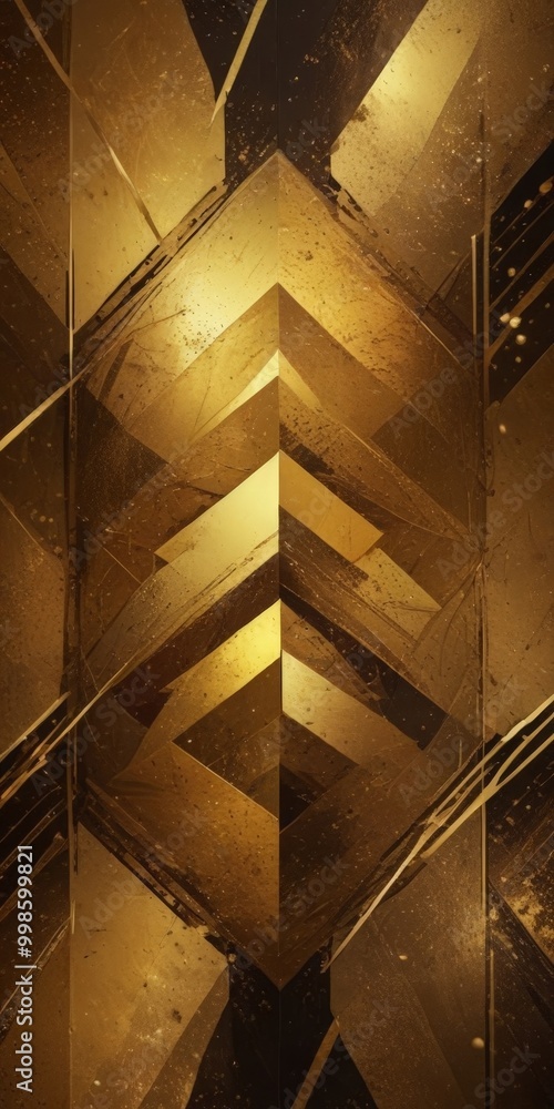 Aufkleber a striking abstract composition of intersecting lines and shapes in shades of gold and black, creating a sense of depth and complexity