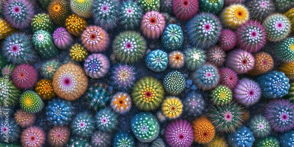 Poster colorful array of cacti displaying unique textures