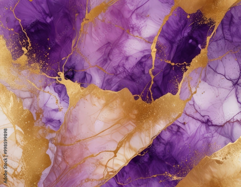 Poster a vibrant abstract pattern with a mix of purple and gold hues, creating a dynamic and visually striking composition