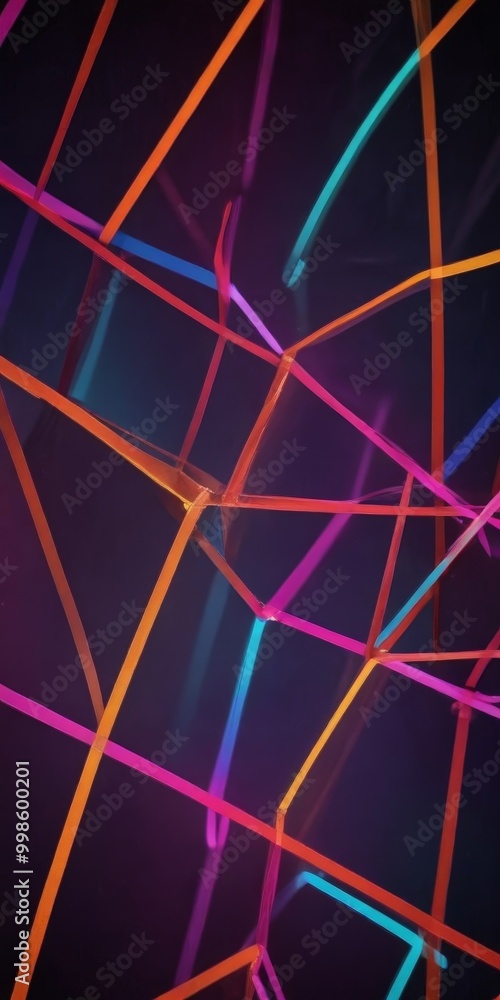 Poster a vibrant abstract composition of intersecting lines and tubes in a variety of bright colors, includ