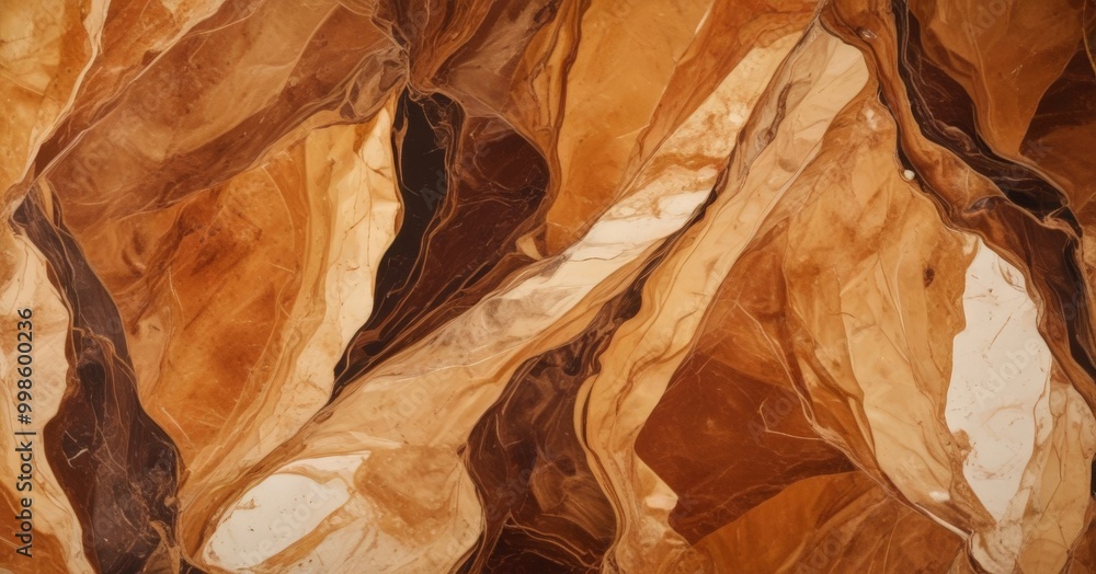 Poster a close-up view textured surface with a pattern of overlapping brown and beige lines, resembling the folds and creases natural material