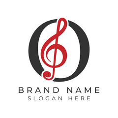 Fototapeta premium Initial Letter O with musical note Style icon. Alphabet O Music logo design