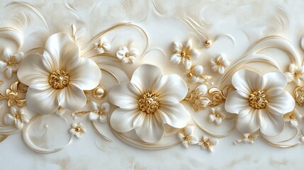 Charming white and gold floral border with intricate jewelry detailing. The elegant flower motifs are enhanced with subtle gold accents for a refined look