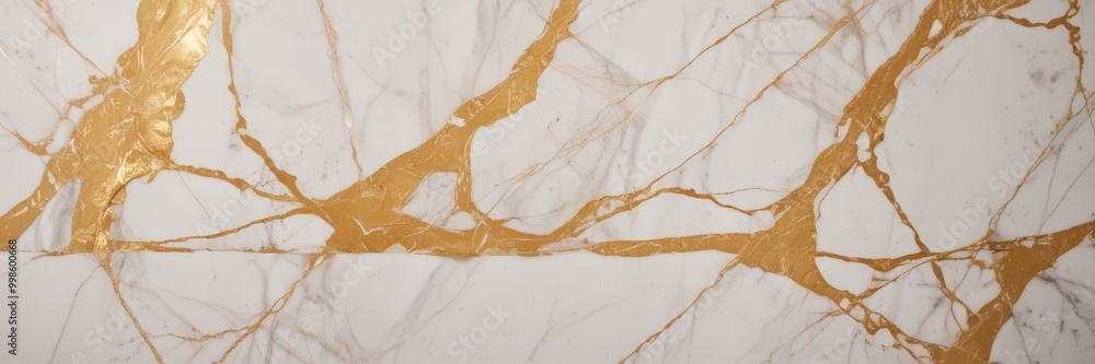 Poster a close-up view marble surface with a striking pattern of gold and white lines and swirls, creating a sense of depth and texture