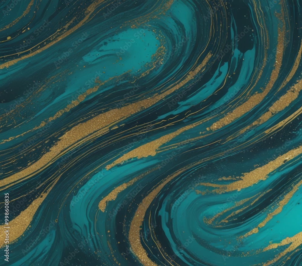 Fototapete a swirling pattern of blue and gold hues, with gold lines and splatters adding a touch of elegance and depth to the abstract design